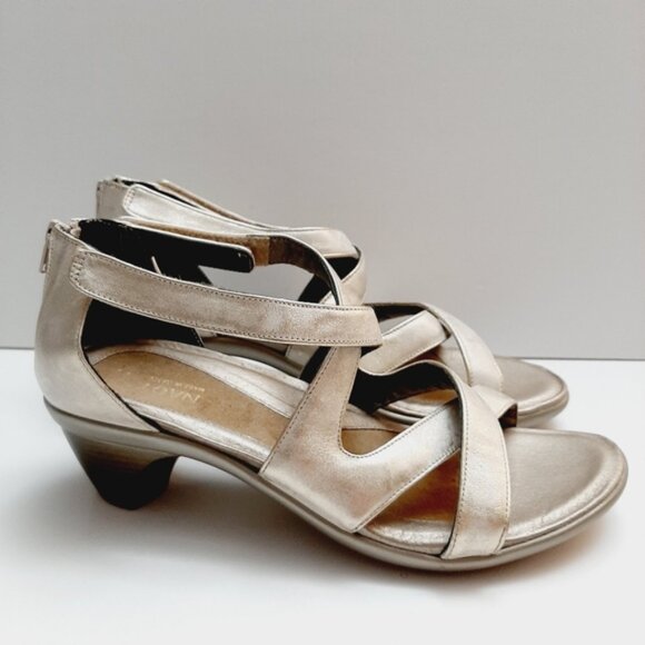 NAOT | Strappy Open Toe Low Heel Shoes Genuine Leather Metallic Champagne Sz 9 - Picture 2 of 16